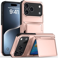 Husa de Protectie compatibila Apple iPhone 17 Pro, Vafy, Compartiment pentru Carduri, Anti-alunecare, Protectie PC, Rezistenta la Zgirieturi, Rose Gold