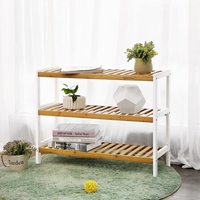 SONGMICS Raft de depozitare din bambus, cu 3 niveluri, 26x70x55cm, alb si maro