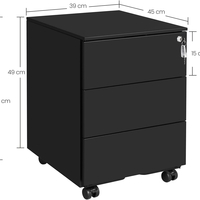 SONGMICS Dulap mobil rollbox pentru birouri, 3 sertare pentru documente, corp pre-asamblat, 45x39x54 cm, negru