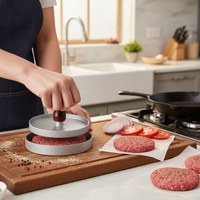 Presa pentru burgeri din aluminiu cu maner din lemn, 12x7 cm, gri