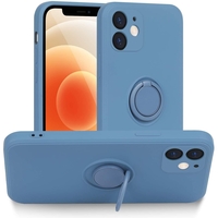 Husa protectie Vafy compatibila cu Apple iPhone 12 Liquid Silicone Ring cu suport rotativ Albastru deschis