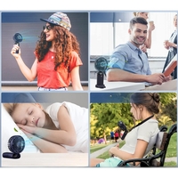 Ventilator Ultra Portabil cu Aromaterapie, Vafy, 3 in 1, de Mana, de Birou, de Gat, 5 Trepte de Viteza, Incarcare USB, Autonomie 12h, Pliabil, cu Ecran LCD, Albastru