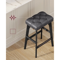 VASAGLE Set 2 scaune bar cu tapiterie piele ecologica, picioare din lemn, 44x32x66 cm, negru