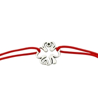 Martisor Bratara Elastica cu Pandantiv din Inox, Jolie, pentru Dama, Set 12 bucati, Snur Rosu Textil, Model Trifoi cu Patru Foi