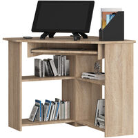 Birou de colt TED, cu rafturi si polita glisanta pentru tastatura, 80x80x74 cm, stejar sonoma