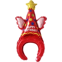 Balon din Folie Metalizata, Vafy, Tip Coronita, Model Palarie de Petrecere, Ambalaj Individual, Pai Inclus, Umflare cu Aer sau Heliu, 31 x 50 cm, Rosu