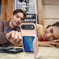 Husa de Protectie compatibila Apple iPhone 17 Air, Vafy, Compartiment pentru Carduri, Anti-alunecare, Protectie PC, Rezistenta la Zgirieturi, Rose Gold