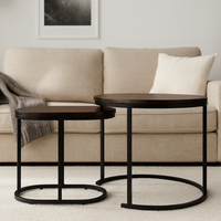 Set 2 masute cafea suprapozabile, MDF si metal, design modern, 60 cm si 50 cm, maro si negru