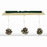 Decoratiune Craciun din Lemn, Flippy, Model Scris Xmas, Conuri Atarnate, cu Inimioara 25x9 cm, pentru Brad sau Usa, Verde/Argintiu
