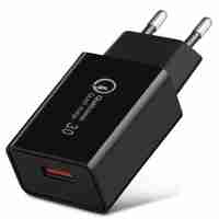 Incarcator Retea Fast Charge 5V3A, Flippy, Capat STANDARD EUROPEAN QC 3.0, 18W, Fara Cablu, Negru