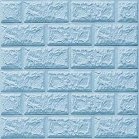 Set 10 Placi de Tapet, Vafy, Autoadezive, 70 x 77 cm, 3.5 mm Grosime, Suprafata Acoperita 5.3 mp, din PVC, Model Caramida, Albastru Deschis
