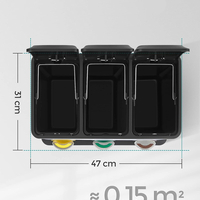 SONGMICS Cos de gunoi din otel cu 3 compartimente colectare selectiva, cu galeti interioare, 3x8litri, negru mat