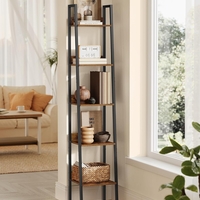 VASAGLE Biblioteca tip scara cu 5 rafturi, design industrial, cadru metalic si rafturi din PAL, 34x30x170 cm, maro rustic