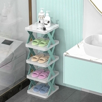 Organizator de Pantofi, Flippy, 5 Straturi, din ABS, Suport Modular, 65.5 x 24 x 26 cm, Turcoaz