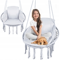 Scaun rotund Sersimo tip leagan suspendat cu perna Confort casa sau gradina, gri