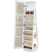 SONGMICS Oglinda de podea cu suport rotativ la 360°, cu spatiu de depozitare, material MDF, 55x55x162 cm, alb