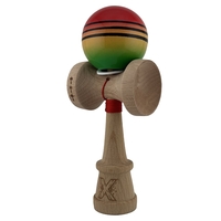 Kendama X Originala, Profesionala, Flippy, Super Sticky cu Cupe Mari KING SIZE V3, Gaura in Baza, Rulment Metalic, din lemn 18 cm, Ata 62/65 cm, Special Rosu/Verde