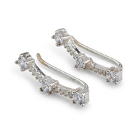 Cercei din Argint 925, Jolie Silver, pentru Dama, Model Bagheta pe Lob cu Pietre, 2.37 g, Design Fin si Romantic, Argintiu