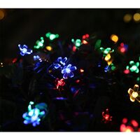 Instalatie Craciun, 5 metri, 20 Becuri LED tip Flori de cires, pentru exterior cu incarcare solara, Multicolor, Vafy
