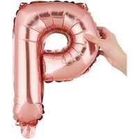 Balon Folie Metalizata Litera P, Flippy, 40 cm, Umflati cu Heliu sau Aer, Ambalaj Individual, Pai inclus, Rose Gold