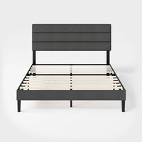 VASAGLE Pat tapitat 140x200 cm, cu tablie capitonata, somiera din lemn masiv reglabila, structura metalica, gri inchis