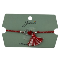 Martisor Bratara Ciucure, Jolie, Snur Rosu Reglabil, Model Doua Inimi, Argintiu-Rosu