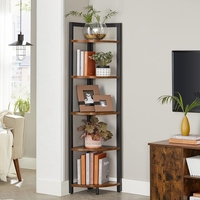 VASAGLE Biblioteca de colt cu 5 etaje, cadru metalic, 150x30x30cm, stil industrial maro rustic si negru