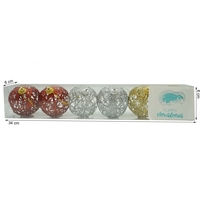 Set de 6 ornamente de brad, Flippy, de tip Glob, Multicolor, cu ø de 6 cm, din metal, cu finisaj sclipitor , cutie 6 cm adancime x 34 cm lungime x 6 cm inaltime
