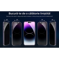 Folie Sticla Securizata, Vafy, Pentru Apple iPhone 16 Plus, Privacy Classic, 2.5D, Confidentialitate 30°, Negru Transparent