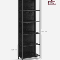 VASAGLE Biblioteca cu 6 rafturi si iluminare LED reglabila 25 culori, cadru metalic, 30x60x179 cm, negru