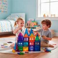 Set de constructie din piese magnetice educative pentru copii 60 de piese, multicolor