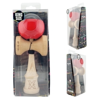 Kendama X Originala, Profesionala, Flippy, Big Cups V2, Super Sticky cu Cupe Mari, Rulment Metalic, din lemn 18 cm, Ata 55 cm, Negru/Rosu