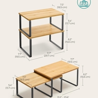 SONGMICS Set 4 rafturi de bucatarie suprapozabile, pentru ustensile sau condimente, 20x30x16cm, natur si negru