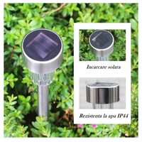 Lampa solara LED de Gradina, Flippy, Set 12 Bucati, Dispersor normal, putere 0.06W, Rezistenta IP 44, Lumina Alba Rece, 29 x 4.5 x 4.5 cm, Argintiu