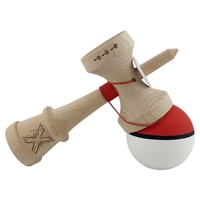 Kendama X Originala, Profesionala, Flippy, Cupe Mari KING SIZE V3, Rubber Grip, Gaura in Baza, Rulment Metalic, din lemn 18 cm, Ata 62/65 cm, S Bicolor Rosu/Alb
