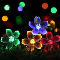 Instalatie Craciun, 5 metri, 20 Becuri LED tip Flori de cires, pentru exterior cu incarcare solara, Multicolor, Vafy