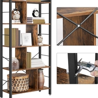 VASAGLE Biblioteca cu 4 rafturi, cadru metalic, stil industrial, 74x30x155 cm, maro rustic