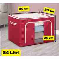 Cutie de Depozitare Pliabila, Flippy, 24 L, Panza Oxford, 40x30x20 cm, Fereastra Frontala, 2 Usi de Acces cu Fermoar Bidirectional, Cadru Metalic, Suport Baza Stabil din Plastic, Imprimeu Buline, Rosu