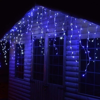 Instalatie Solara Craciun Turturi, IP44, 5 m, 143 Led-uri, Perdea Franjurata, albastru, 8 jocuri de lumini, cu Telecomanda, 31V, 250 mAh, Acumulator de 1200 mAh, Exterior, Prelungitor 5 m inclus, Fir Alb, Flippy