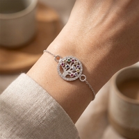Bratara cu Element Decorativ din Argint 925, Jolie Silver, Model Copacul Vietii In Cerc Cu Zirconii, Nod Dublu, Lungime Reglabila, Snur Textil, 1.22 g, Multicolor