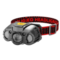 Lanterna LED de Cap, Vafy, cu Suport Inclus, Incarcare USB Tip C, Raza 100-200m, 5W, 6 Trepte de Lumina, 400 mAh, Gri