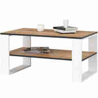 Masuta cafea ALEX cu raft inferior, PAL laminat, 92x53x45 cm, stejar craft si alb