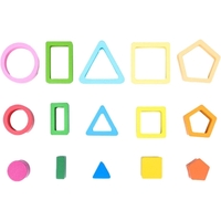 Jucarie Montessori din Lemn, Flippy, Tip Puzzle, cu 5 Forme Asimetrice, 15 Piese, Educativa, Interactiva, Creativa, Model Forme Geometrice, Materiale Non Toxice, +2 Ani, 29x6.5 cm, Multicolor