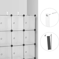 SONGMICS Unitate de depozitare cu 12 cuburi, pentru pantofi sau haine, personalizabil, 31x93x123 cm, alb transparent