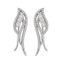 Cercei din Argint 925, Jolie Silver, pentru Dama, Model Aripi pe Lob cu Pietre cu Zirconiu, 3.31 g, Design Fin si Romantic, Argintiu