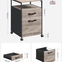 VASAGLE Dulap mobil 42x44x69 cm, cu 2 sertare si roti cu frana, compartiment deschis si suport dosare, PAL si otel, gri si negru