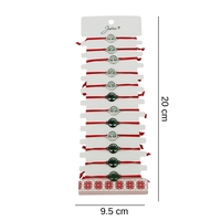 Bratara Martisor pentru Dama, Jolie, Model Copac in Cerc, Set 12 bucati, Pandativ Argintiu din Inox cu Snur Rosu Ajustabil
