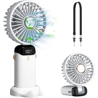 Ventilator Ultra Portabil cu Aromaterapie, Vafy, 3 in 1, de Mana, de Birou, de Gat, 5 Trepte de Viteza, Incarcare USB, Autonomie 12h, Pliabil, cu Ecran LCD, Alb