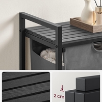 VASAGLE Cos de rufe, sac de rufe detasabil, raft, cadru metalic, 65L, 50x33x72 cm, negru si gri