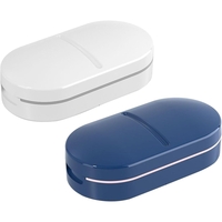 Organizator medicamente, Flippy, Dispozitiv Taiere/Sfaramare Pastile, Ideala pentru Calatorii, Portabila, Perie pentru Curatare, Compartiment depozitare, 8.5x4.5x2.5 cm, Albastru